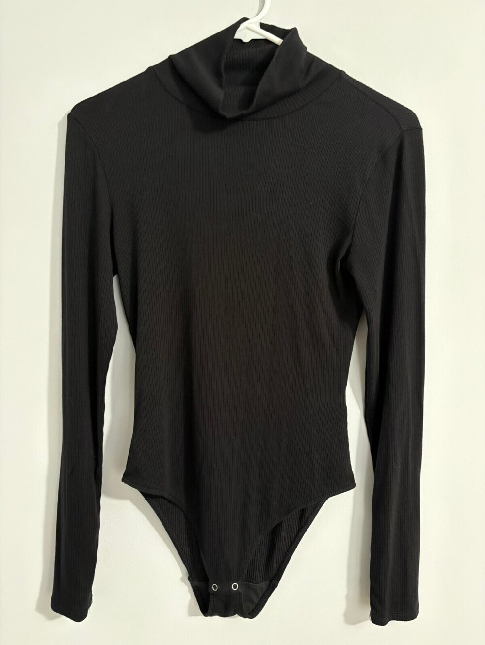 Everlane Black Bodysuit M Ribbed Mock Turtle Neck Long Sleeve Tencil Lightweight